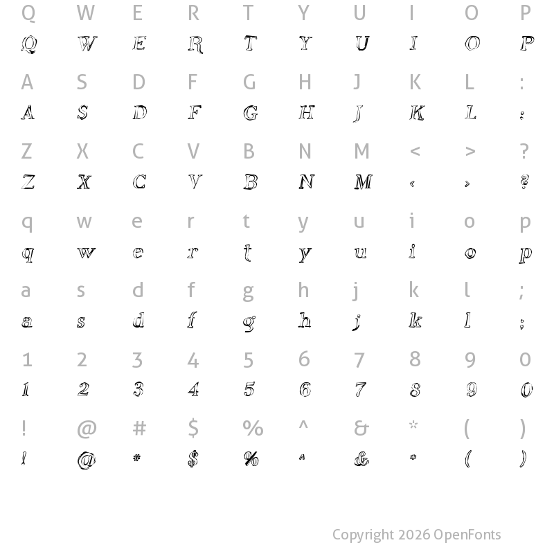 Character Map of SF Phosphorus Oxide Regular