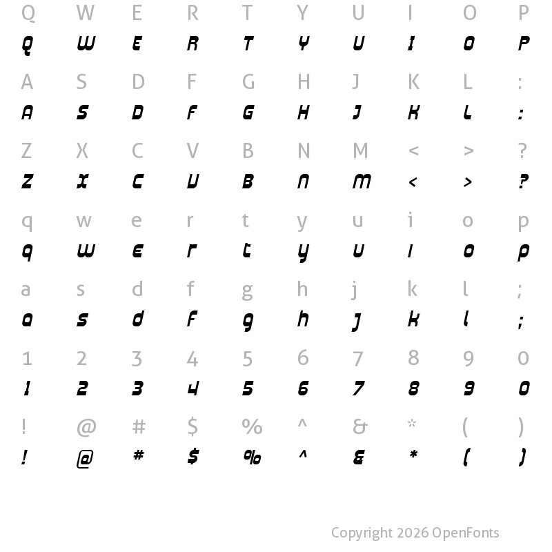 Character Map of SF Plasmatica Bold Italic