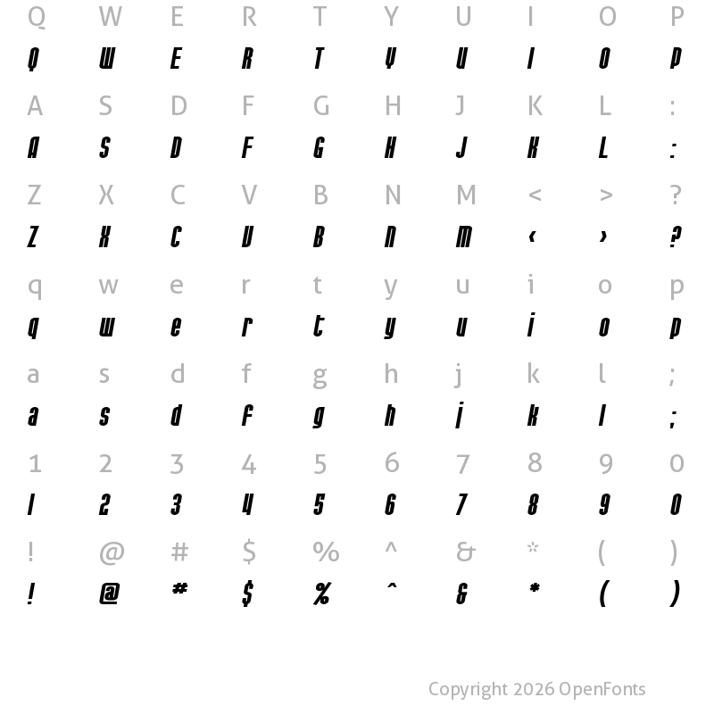 Character Map of SF Port McKenzie Extended Bold Italic