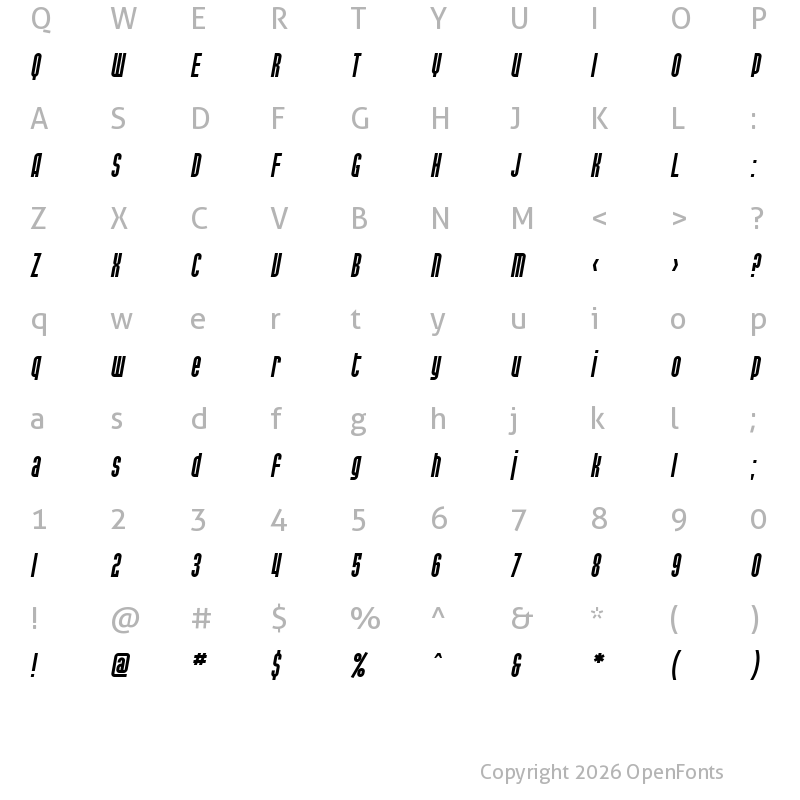 Character Map of SF Port McKenzie Italic