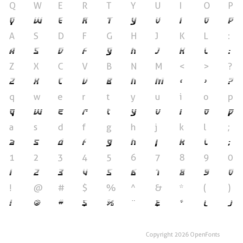 Character Map of SF Retroesque FX Oblique