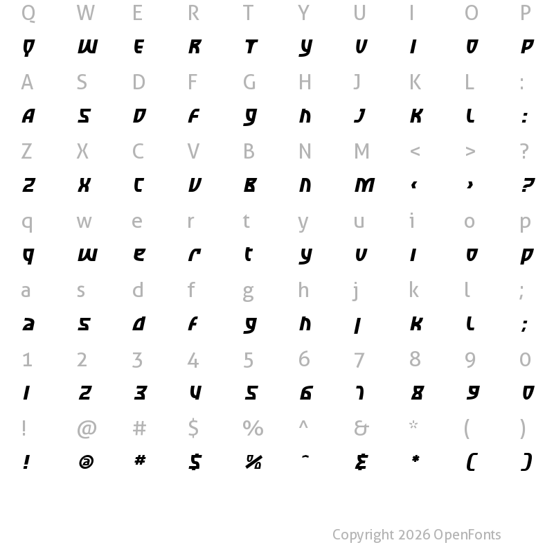 Character Map of SF Retroesque Oblique