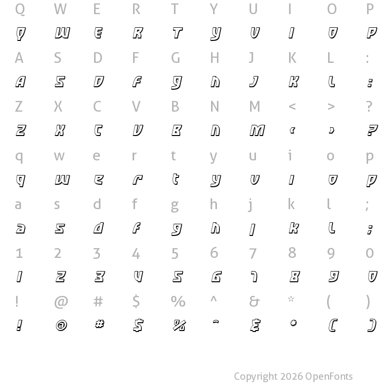 Character Map of SF Retroesque Shaded Oblique