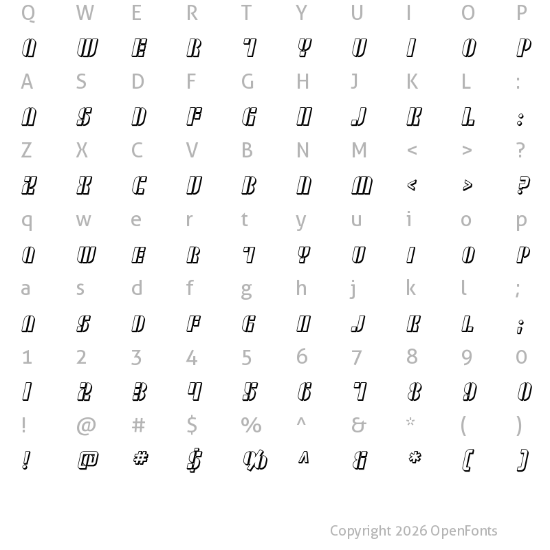 Character Map of SF RetroSplice SC Shaded Regular