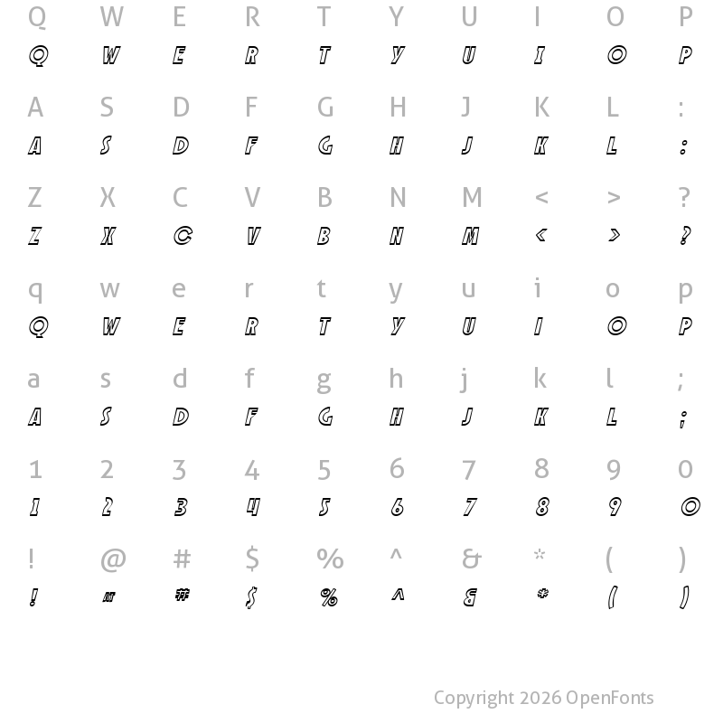Character Map of SF Speakeasy Outline Oblique