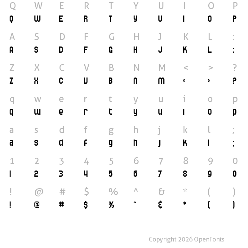 Character Map of SF Speedwaystar Condensed Regular