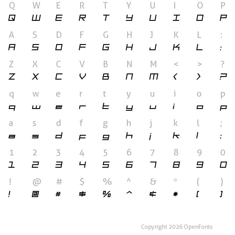 Character Map of SF Square Head Italic