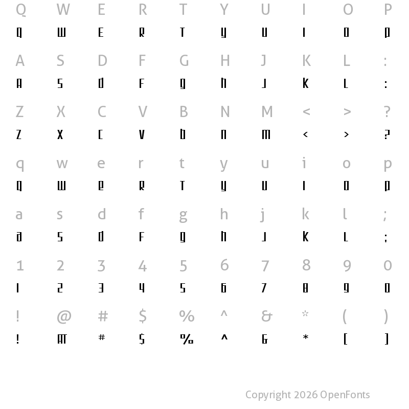 Character Map of SF Square Root Extended Regular