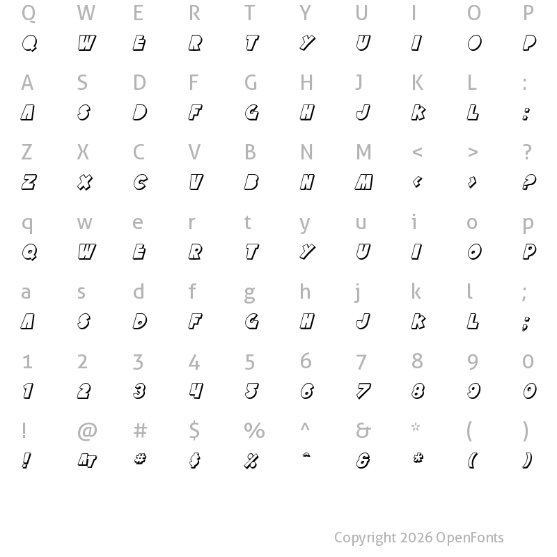 Character Map of SF Tattle Tales Shadow Italic