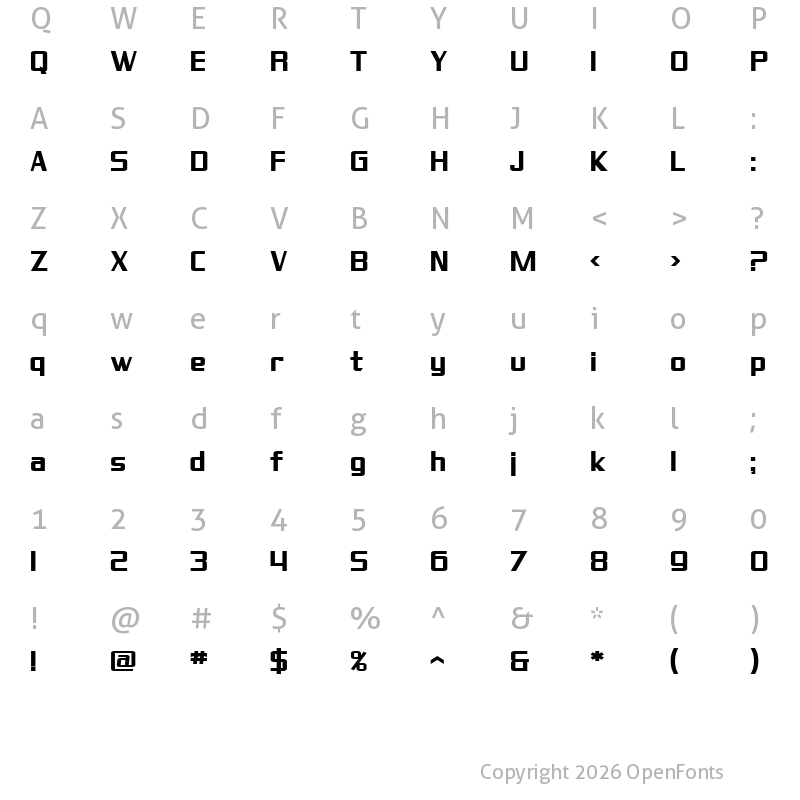 Character Map of SF Theramin Gothic Bold