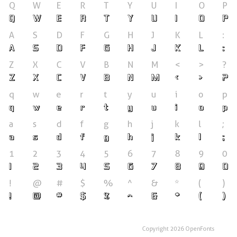 Character Map of SF Theramin Gothic Shaded Regular