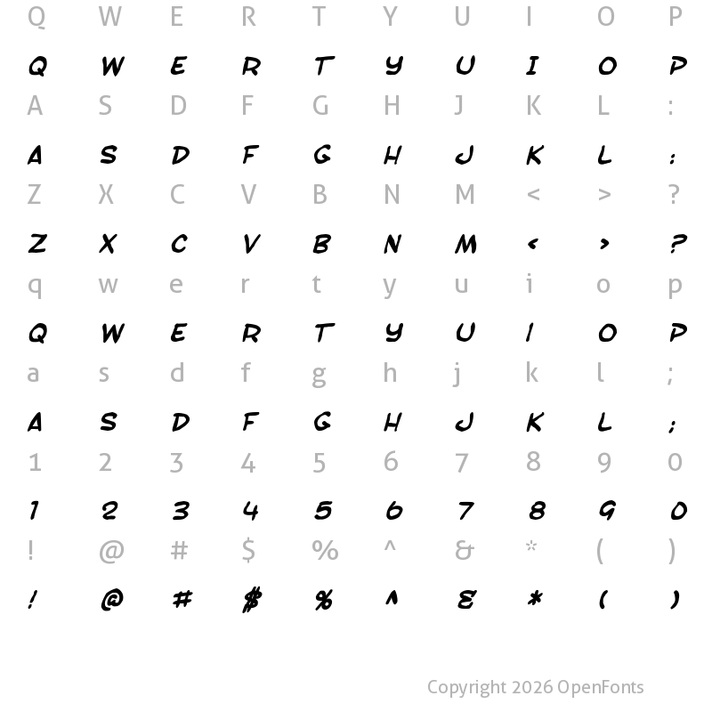 Character Map of SF Toontime Blotch Bold Italic