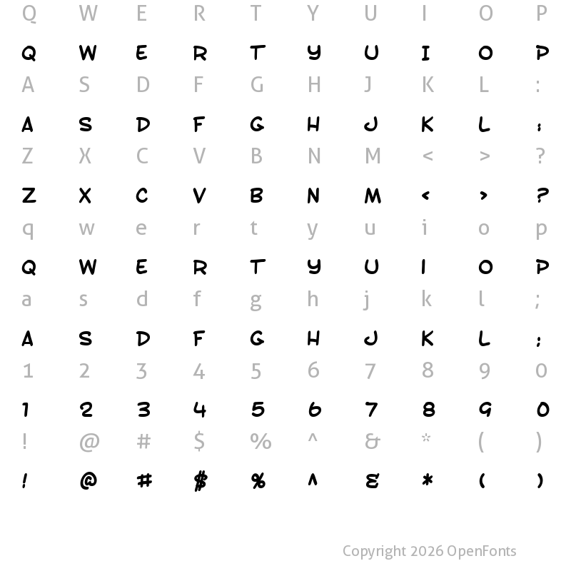 Character Map of SF Toontime Bold