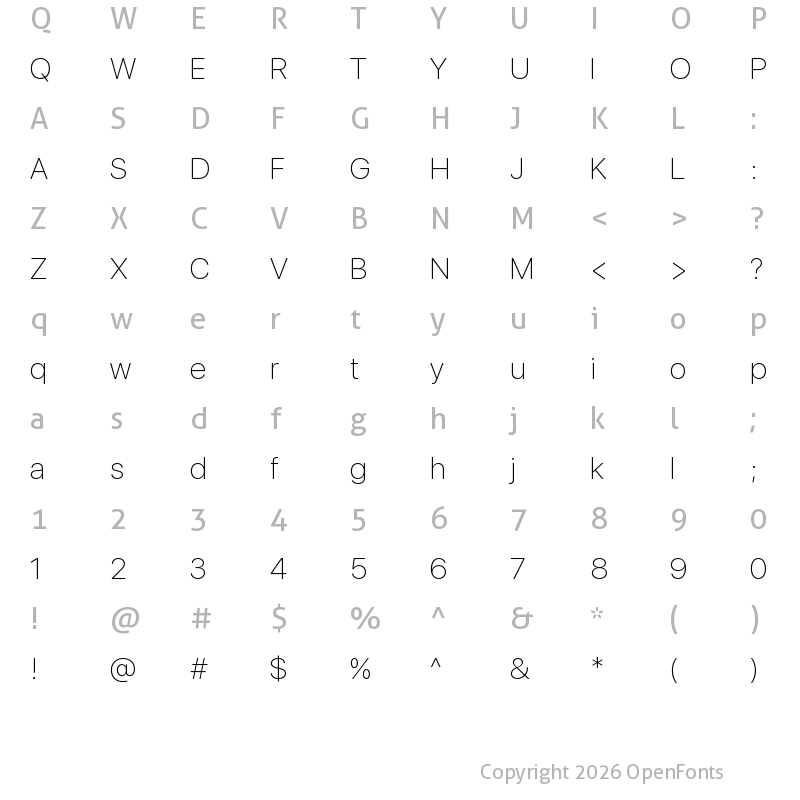 Character Map of SF UI Display Thin