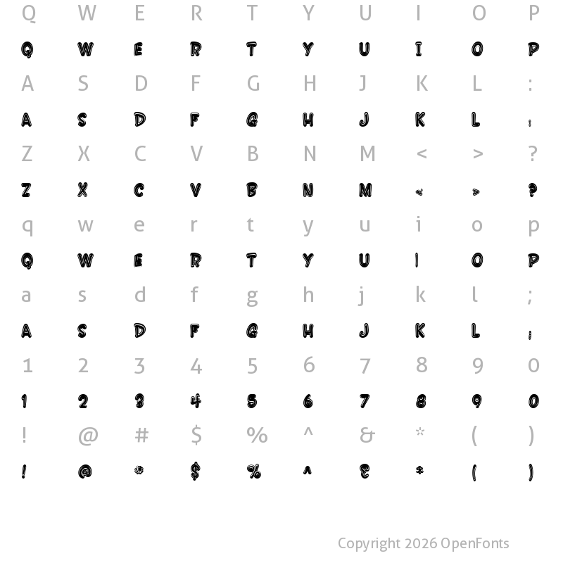 Character Map of SF Wonder Comic Inline Regular
