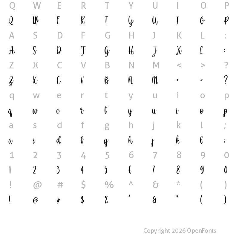 Character Map of Shabina Regular