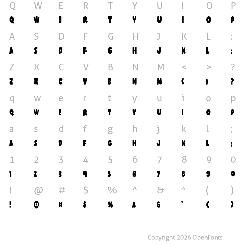 Character Map of Shablagoo Condensed Condensed