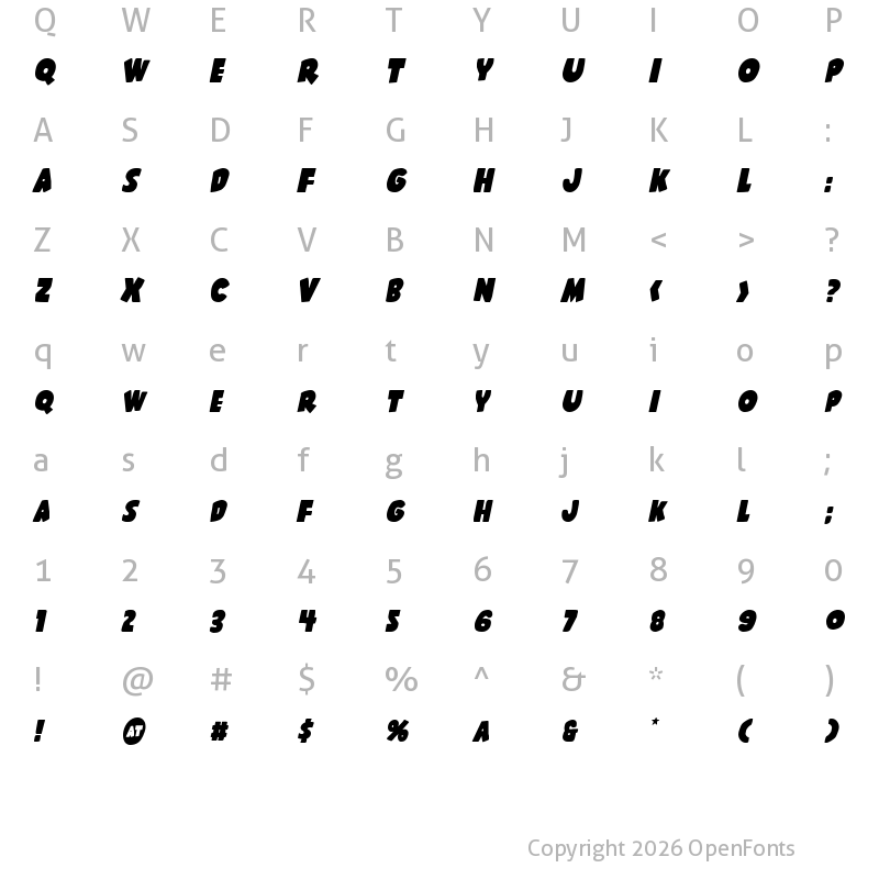 Character Map of Shablagoo Italic Italic