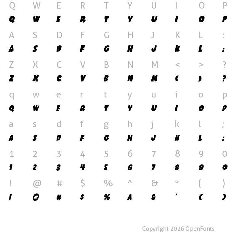 Character Map of Shablagoo Overlap Italic Italic