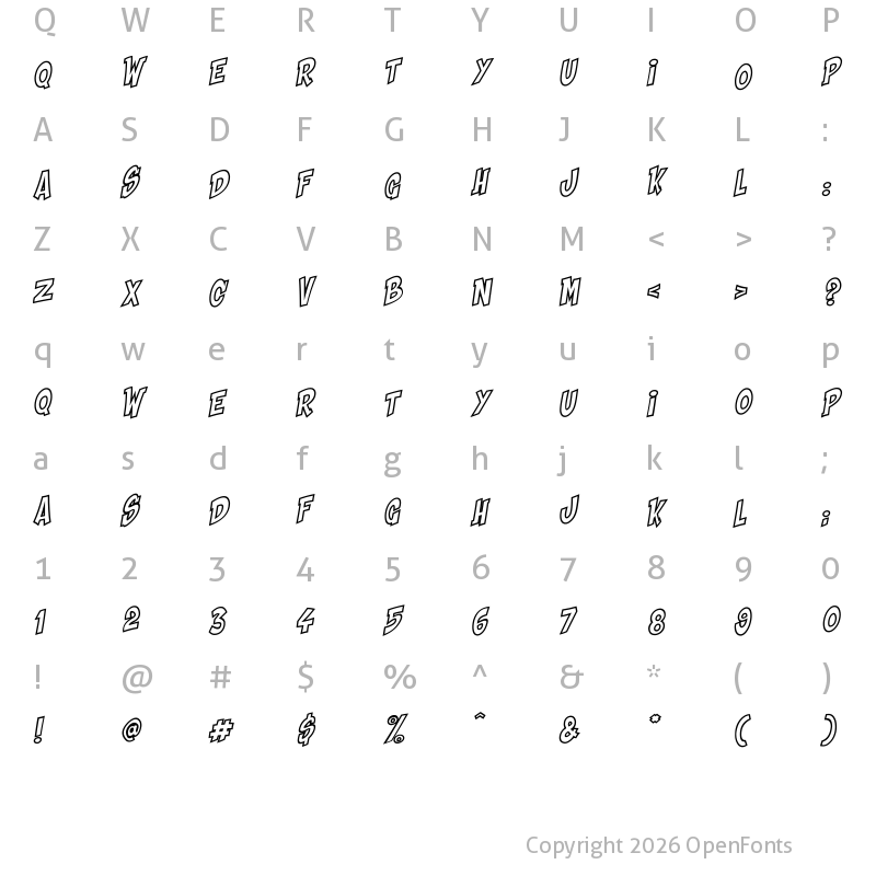 Character Map of Shaka Pow Hollow Regular
