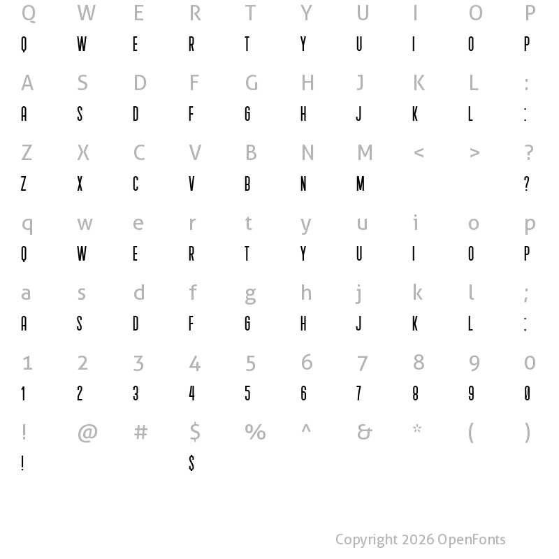 Character Map of Shakeout Regular