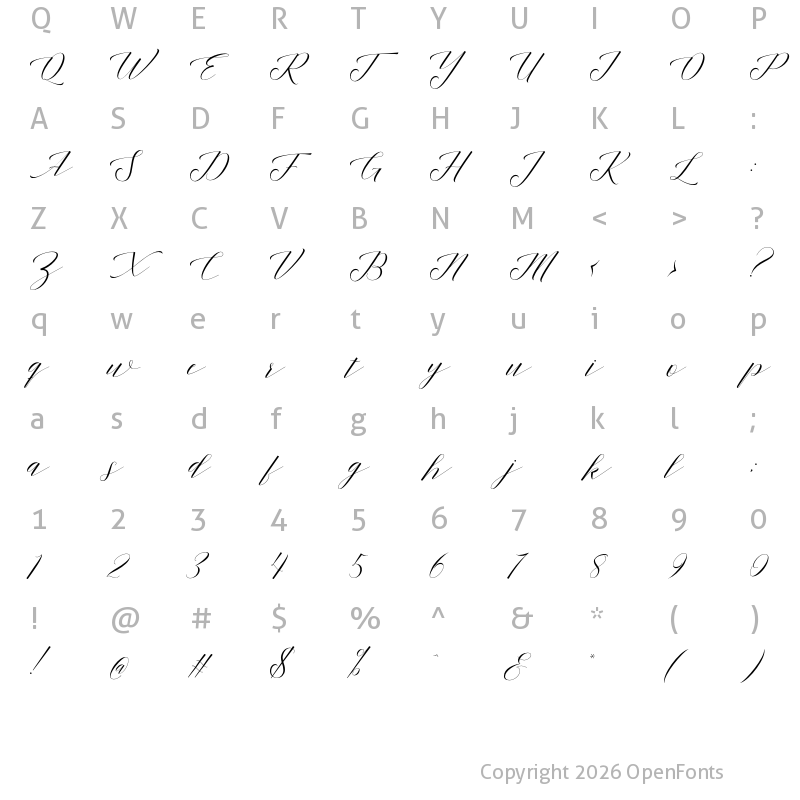 Character Map of Shanti Script Regular
