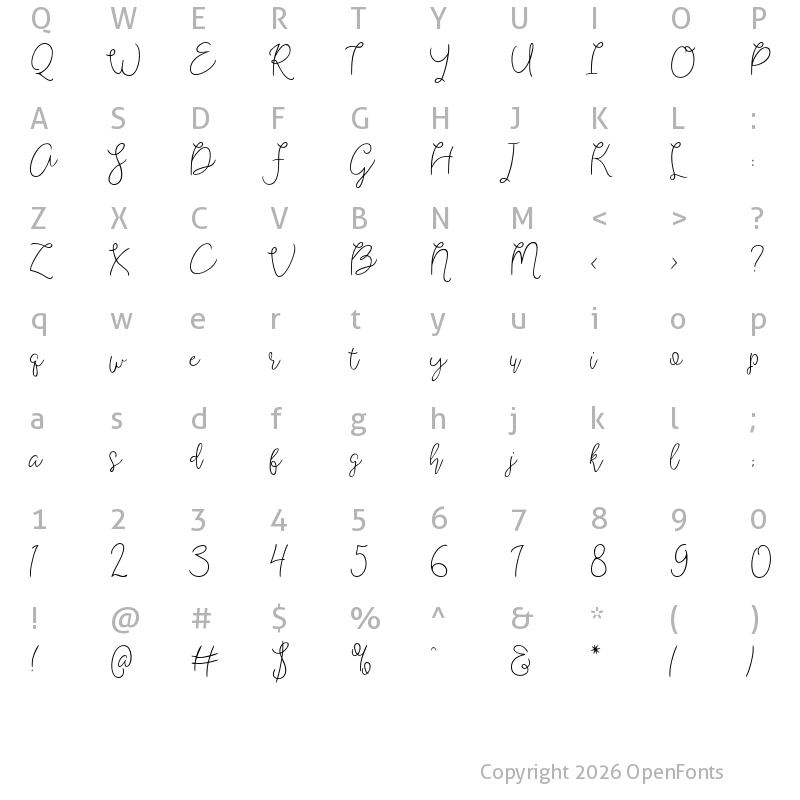 Character Map of Shartica Script Regular