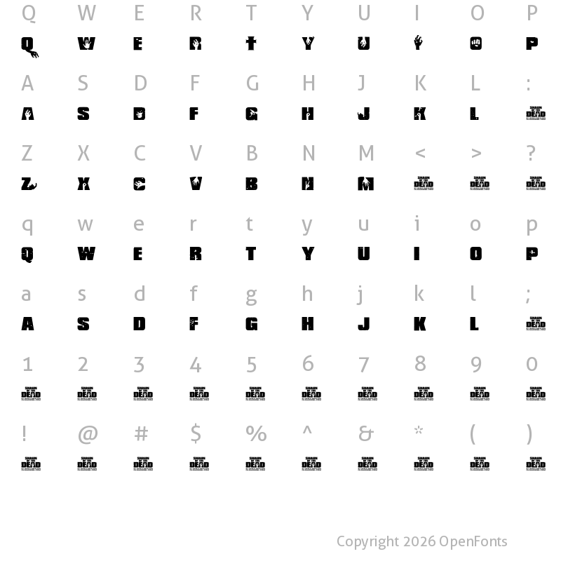 Character Map of Shaun of the Dead Regular