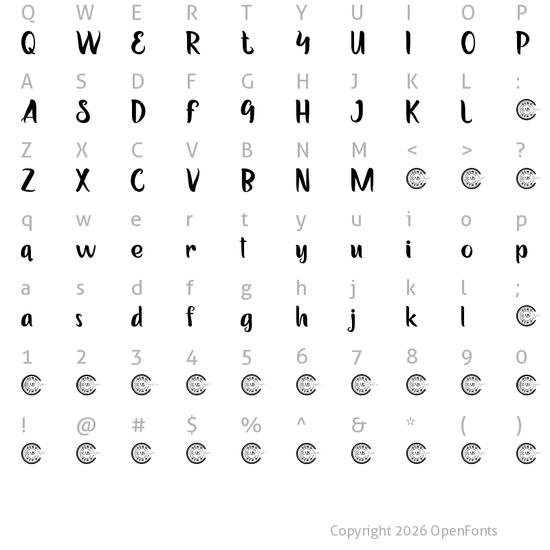 Character Map of Shelby Claire Demo Regular