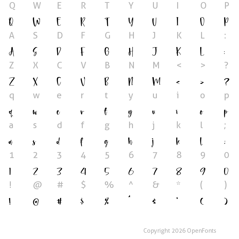 Character Map of Shelbyita Regular