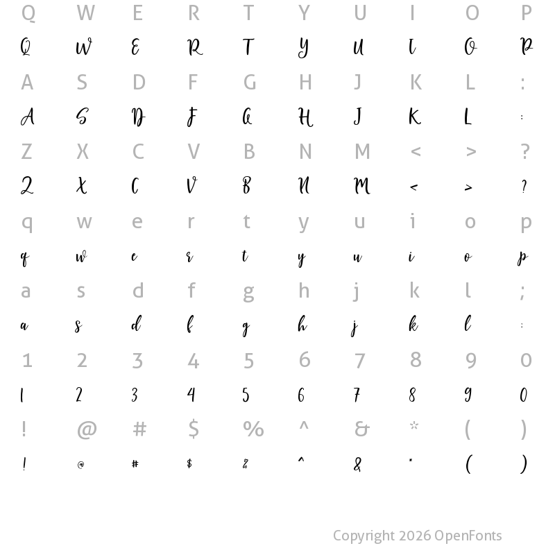 Character Map of Shellion Script Regular