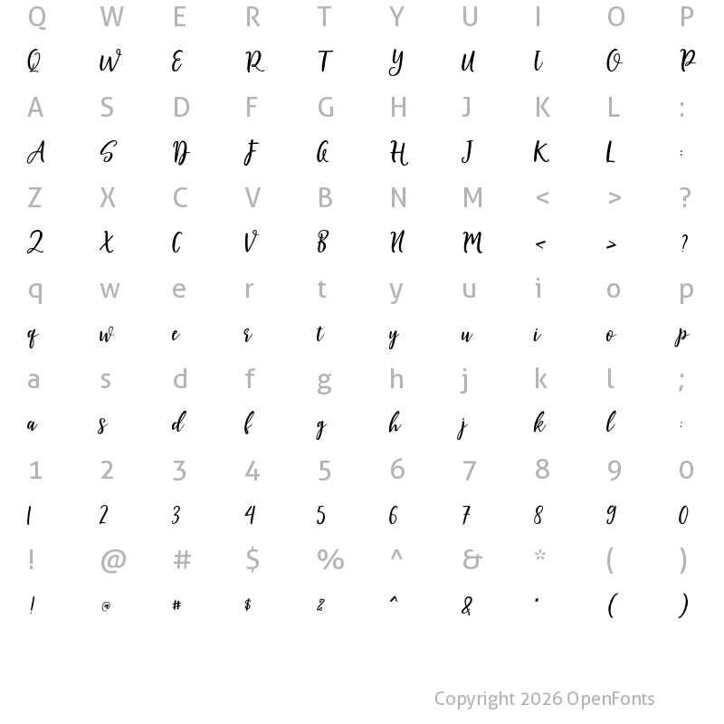 Character Map of Shellion Slant Regular