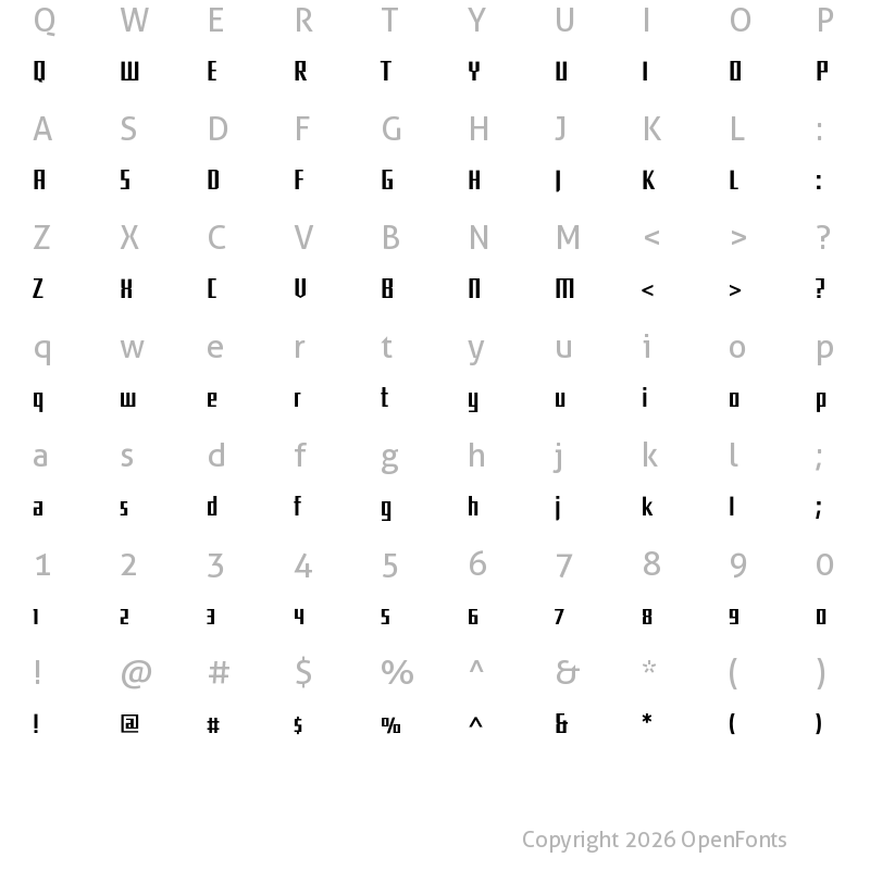 Character Map of Shimano SquareLightNarrow