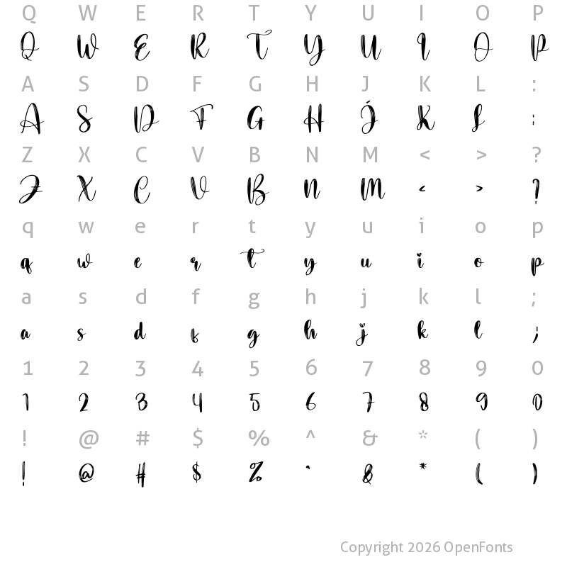 Character Map of Shimmy Regular