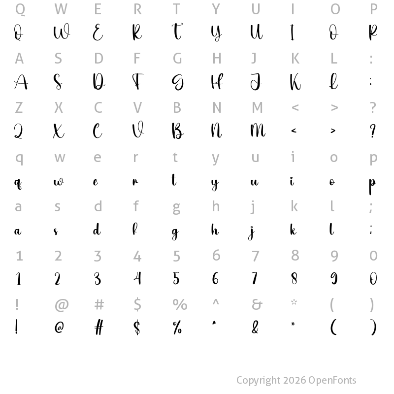 Character Map of Shiny Regular