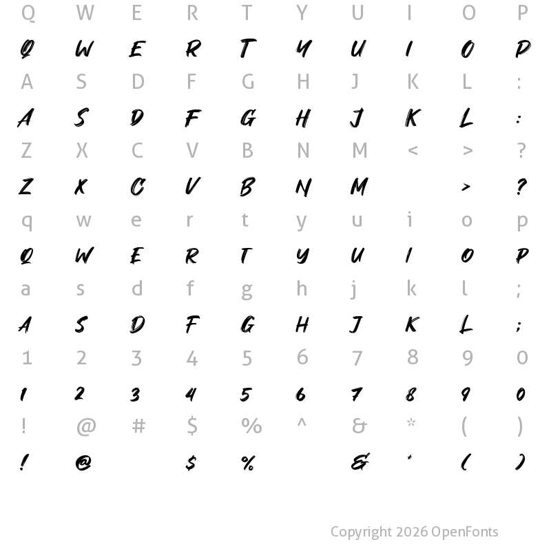Character Map of Shock Brat Regular