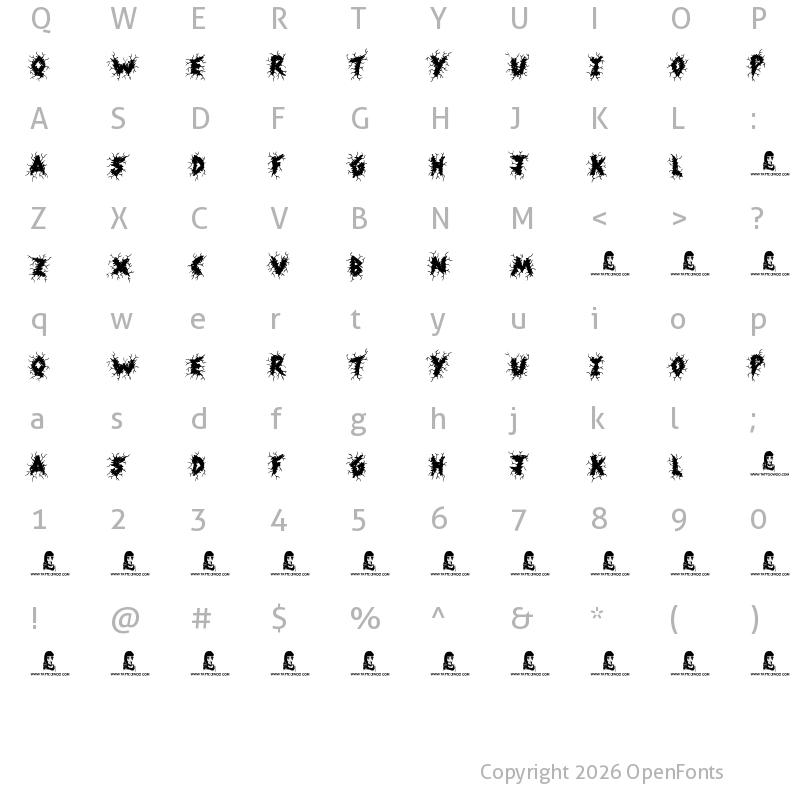 Character Map of Shock Horror Regular