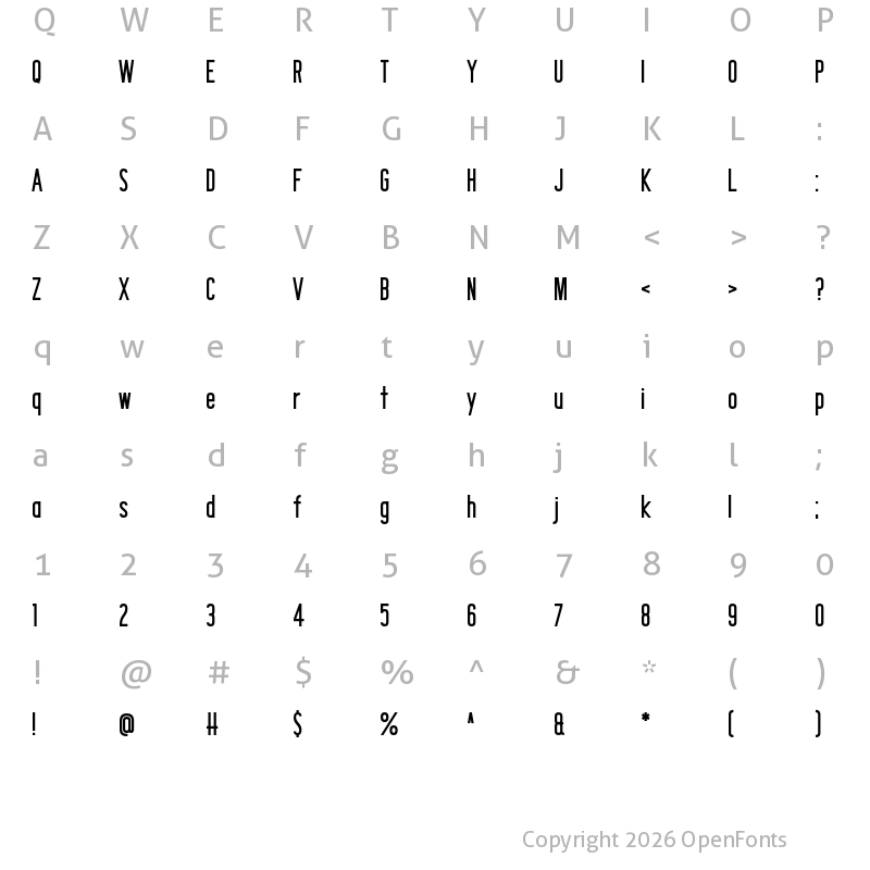 Character Map of Shocking Headline Regular