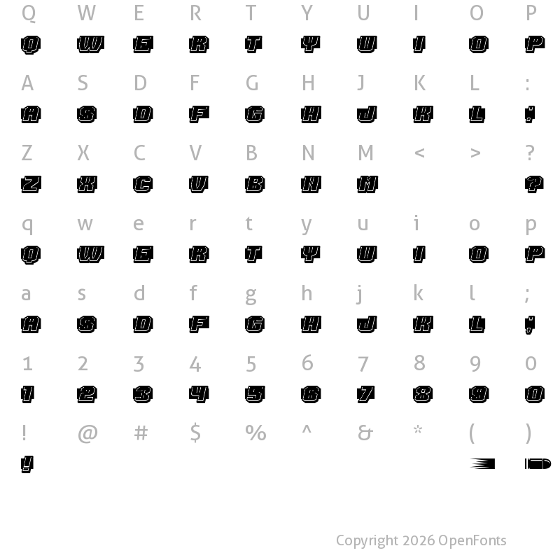 Character Map of Shoot to Kill Filled Regular
