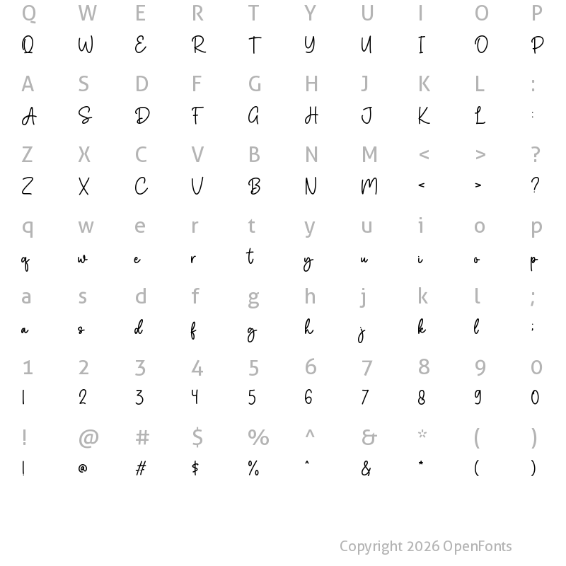 Character Map of Shooting Star Regular