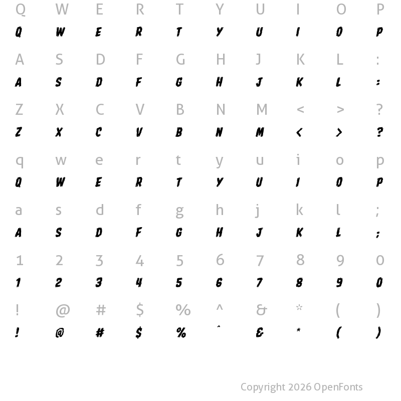 Character Map of Shrunken Head BB Italic