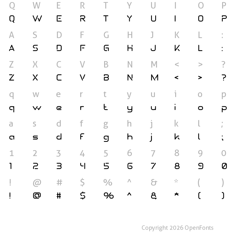 Character Map of SHUTTLE-X Regular