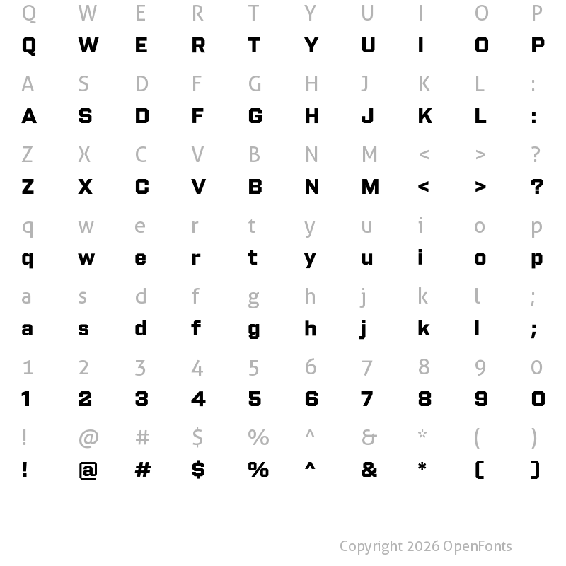 Character Map of Shuttleblock Bold