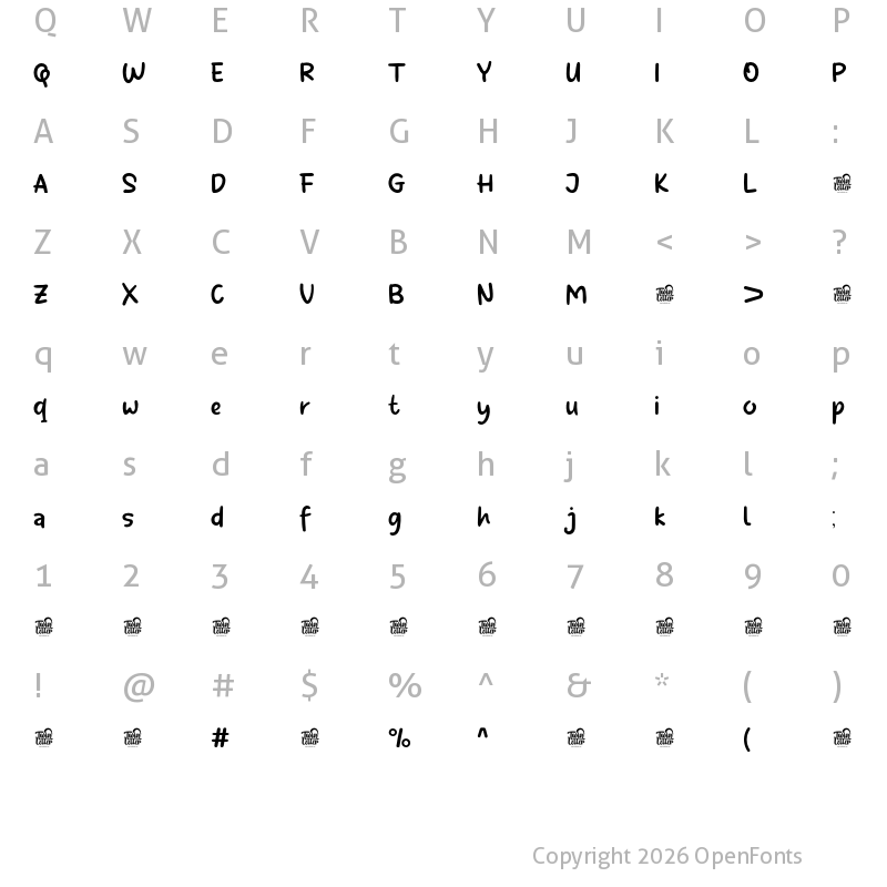 Character Map of Shyest Personal Use Thin