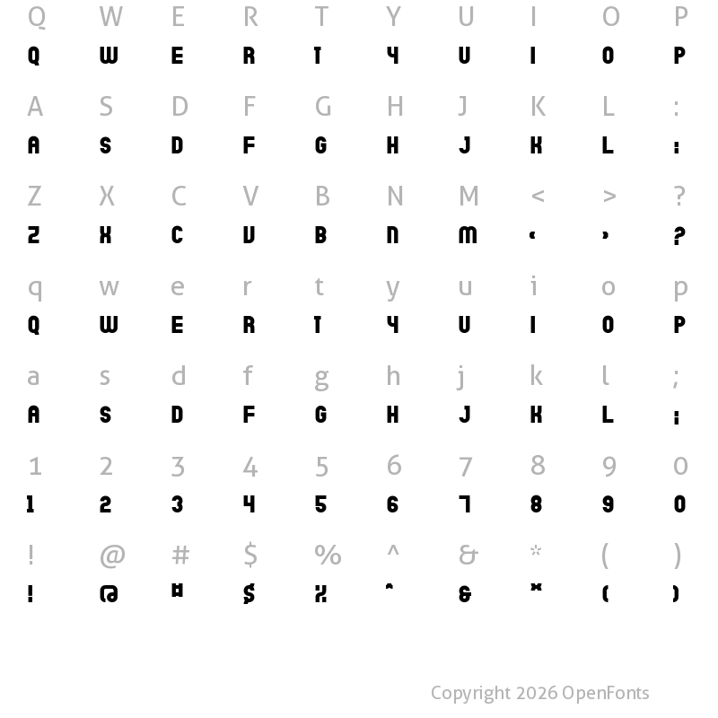 Character Map of Sicret PERSONAL Bold