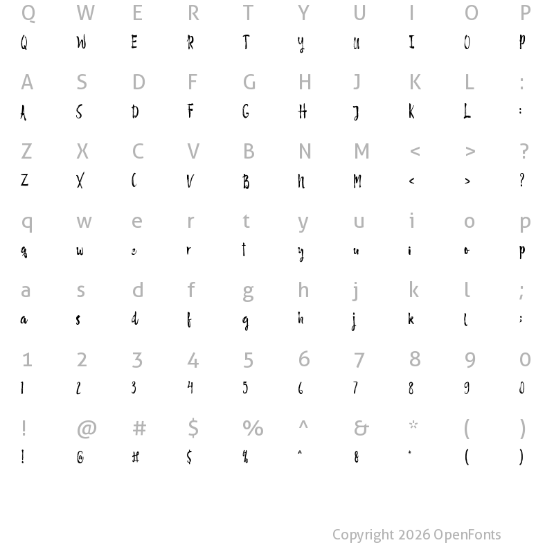 Character Map of Sifrand Script Regular