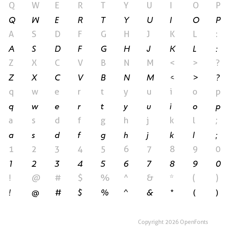 Character Map of Sigmund PRO Light Italic