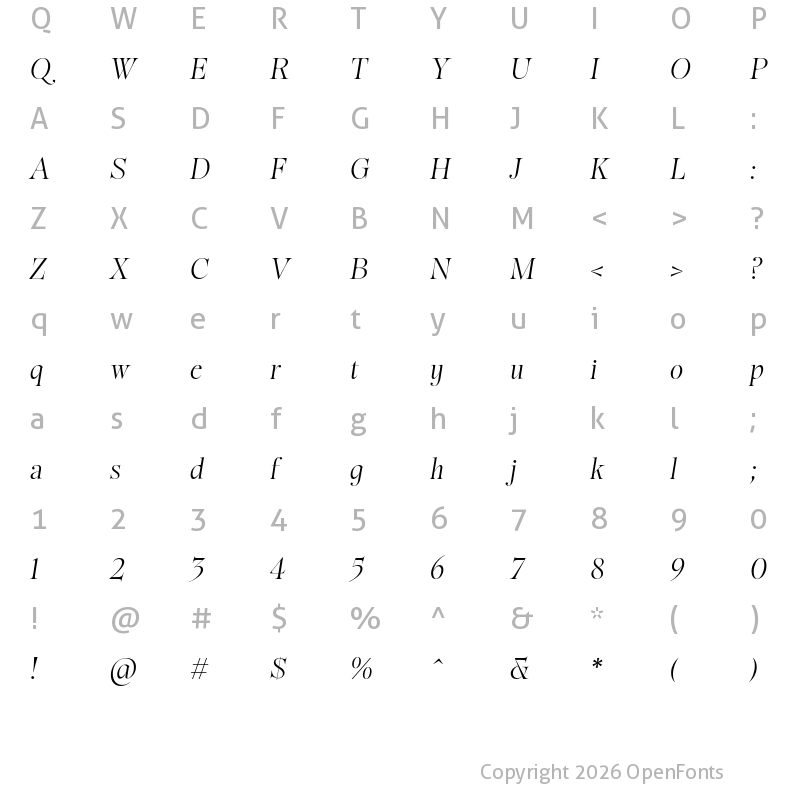 Character Map of Sigurd Semi Light Italic