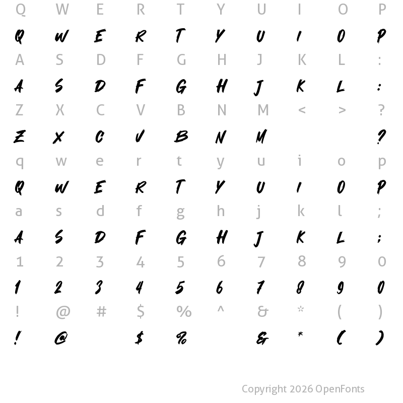 Character Map of Silent Phobia Regular