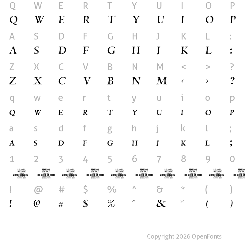 Character Map of Silian Calligraphy Light PERSONAL Regular